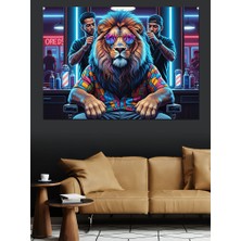 Artmeg Berber Koltuğunda Oturan Aslan Dekoratif Kanvas - Mdf Ahşap Tablo