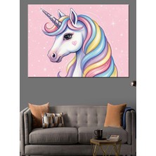 Artmeg Pembe Tek Boynuzlu At Dekoratif Kanvas - Mdf Ahşap Tablo