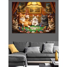 Poker Oynayan Kediler Masası Dekoratif Kanvas - Mdf Ahşap Tablo