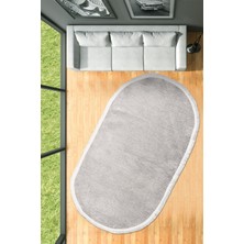 Dekozer Azra Oval Gri Halı | Yıkanabilir, Kaymaz Taban, Yumuşak Dokulu Antre ve Mutfak Kilimi