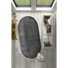 Dekozer Azra Oval Antrasit Halı | Yıkanabilir, Kaymaz Taban, Yumuşak Dokulu Antre ve Mutfak Kilimi