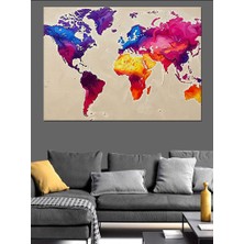 Artmeg Sulu Boya Dünya Haritası Dekoratif Kanvas - Mdf Ahşap Tablo