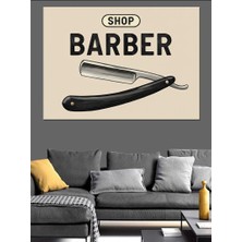 Berber Usturası Grafik Logosu Dekoratif Kanvas - Mdf Ahşap Tablo