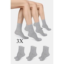 ERENART Bambu Kadın Lastiksiz Gri Fırfırlı Soket Dikişsiz Çorap 3'lü Paket Iz Bırakmaz Sıkmayan Çorap