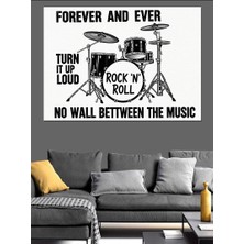 Rock Müzik Bateri Çizimi Dekoratif Kanvas - Mdf Ahşap Tablo