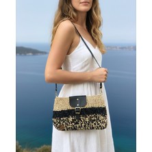 Artepieza Rafya Ip El Örgüsü Deri Kapaklı Omuz Çantası -Rafya Örme Tokalı Kapaklı Şık Çanta 31*19