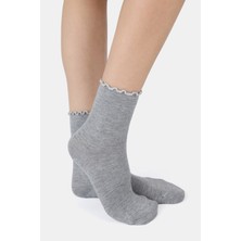 ERENART Bambu Kadın Lastiksiz Gri Fırfırlı Soket Dikişsiz Premium Çorap  Iz Bırakmaz  Sıkmayan Çorap
