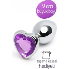 Femstar Kalp Şeklinde Paslanmaz Çelik Mor Taşlı 9 cm Anal Plug Büyük Boy Alıştırıcı Tıkaç Lüks Metal Anal Oyuncak Kadın ve Erkek Için Rahat Kullanımlı Başlangıç ve Ileri Seviye