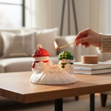 Ellayda Kardan Adam Figürlü Dekoratif Mumluk | El Boyaması Mdf Kırmızı Dekoratif Kutu Içinde