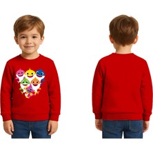 Sedirli Unisex Baby Shark Baskılı Çocuk Swaetshirt 3 Iplik Şardonlu