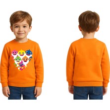 Sedirli Unisex Baby Shark Baskılı Çocuk Swaetshirt 3 Iplik Şardonlu