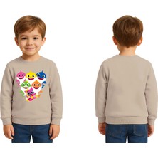 Sedirli Unisex Baby Shark Baskılı Çocuk Swaetshirt 3 Iplik Şardonlu