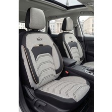 Rich Otomotiv Beyaz-Siyah Keten Kumaş & Premium Deri Oto Koltuk Kılıfı - Tam Set