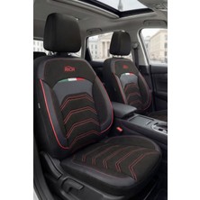 Rich Otomotiv Siyah-Kırmızı Keten Kumaş & Premium Deri Oto Koltuk Kılıfı - Tam Set