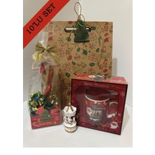 KuNu Box Yılbaşı Hediye Seti | Porselen Kupa & Baston Şeker Paketi  | 10'lu Set