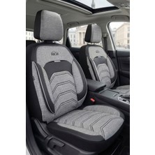 Rich Otomotiv Gri-Siyah Keten Kumaş & Premium Deri Oto Koltuk Kılıfı - Tam Set