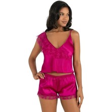 Çamaşır Kenti Arias Closet Vişne Saten Şort Takımı 9205