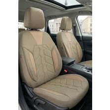 Rich Otomotiv Bej Jakar Kumaş & Premium Deri Oto Koltuk Kılıfı - Tam Set