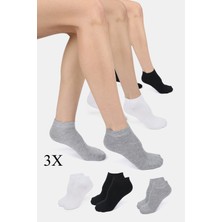 ERENART Bambu Kadın Patik Düz Siyah-Beyaz-Gri Çorap Dikişsiz Premium 3'lü Paket