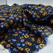 Elna Kumaş Lacivert Çiçek Desenli Pamuk‑viskon Kumaş – Hafif ve Yumuşak | 150 cm Genişlik – ELNV35