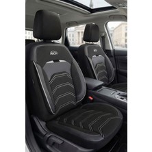 Rich Otomotiv Siyah Keten Kumaş & Premium Deri Oto Koltuk Kılıfı - Tam Set