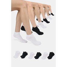 ERENART Bambu Kadın Patik Düz Asorti Çorap Dikişsiz Premium Kutulu 6'lı (3 Beyaz - 3 Siyah)