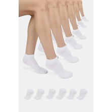 ERENART Bambu Kadın Patik Düz Beyaz Çorap Dikişsiz Premium Kutulu 6'lı