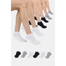 ERENART Bambu Kadın Patik Düz Beyaz-Siyah-Gri Çorap Çok Renkli Dikişsiz Premium Kutulu 6'lı