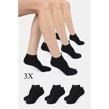 ERENART Bambu Kadın Patik Düz Siyah Çorap Dikişsiz Premium 3'lü Paket