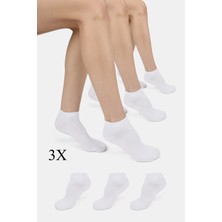 ERENART Bambu Kadın Patik Düz Beyaz Çorap Dikişsiz Premium 3'lü Paket