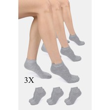 ERENART Bambu Kadın Patik Düz Gri Melanj Çorap Dikişsiz Premium 3'lü Paket