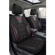 Rich Otomotiv Siyah-Kırmızı Jakar Kumaş & Premium Deri Oto Koltuk Kılıfı - Tam Set
