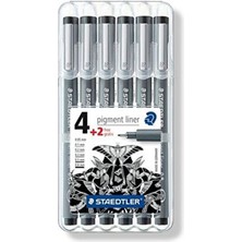 Staedtler Pigment Liner Keçe Uçlu Kalemler 4+2 Set N:308 SB6P Uzun Metal Uçlu ve Pratik Kullanım