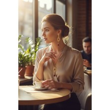 Alya's Aksesuar 18K Altın Kaplama Renkli Taş Işlemeli Gözyaşı Tasarımlı Etnik Kolye ve Küpe Set