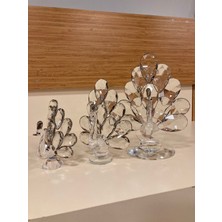 Plus Home Dekoratif Kristal Tavus Kuşu Obje 3'lü Gümüş Yükseklikleri 22-17-13 cm
