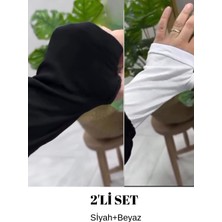 Hanique Parmak Geçmeli Penye Tesettür Siyah-Beyaz Kolluk 2'li Set-Tesettür Kolluk-Tesettür Eldiven Set