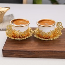 Antique Touch Iki Kişilik Türk Kahvesi Takımı , 2 Altın Kaplama Porselen Fincan, Altın