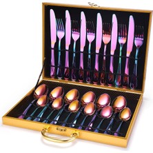 Partenya Gökkuşağı Premium 304 Paslanmaz Çelik 24 Parça Çatal Kaşık Bıçak Takımı – 6 Kişilik Sofra Seti
