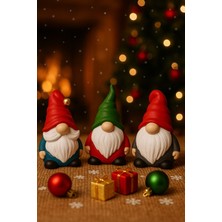 3’lü Noel Cüceleri El Boyama Biblo Seti, 13 Cm, Yılbaşı Dekor Koleksiyonu