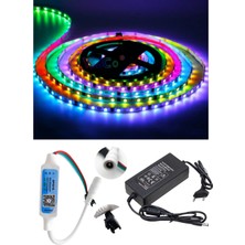 Powerr Led Aydınlatma 5 Metre 12V Dış Mekan 60 Pixel Ledli Bluetooth Cep Telefonundan Kumandalı 5A Plastik Adaptörlü Set