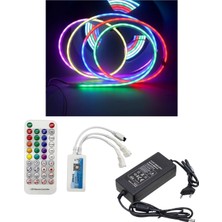 Powerr Led Aydınlatma 10 Metre 12 Volt 6X12 mm 120 Ledli Argb Pixel Neon SP611E Bluetoothlu Sese Duyarlı Çift Çıkış Kumanda 8A Plastik Trafo Set