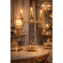 Montdekor El Yapımı Mermer Taşlı Bronz Şamdan (45 cm yükseklik)