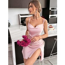 Kiss Me Kadın Pudra Saten Askılı Dantel Detaylı Gecelik