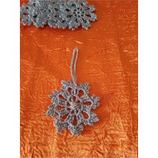 El Yapımı 6 Adet Gümüş Renkli Yılbaşı Ağaç Süsü Kar Tanesi Seti