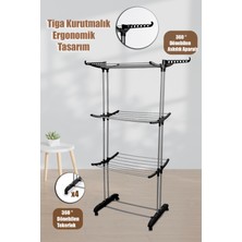 Özbience Prizma Siyah 3 Katlı Tekerlekli Kurutmalık, Pratik ve Şık Tasarım