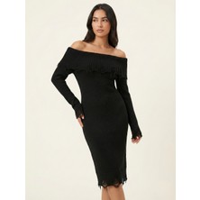 İnci Zehra Kadın Madonna Yaka Triko Elbise