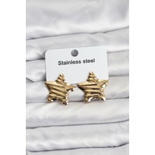 Clariss 316L Çelik Gold Renk Yıldız Model Kadın Küpe - KP-0511
