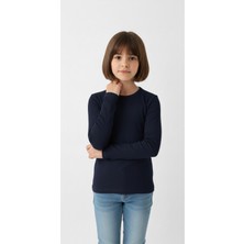 Meyica Kız Çocuk Lacivert Uzun Kollu Basic Tişört