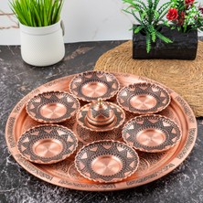 Dmt Copper Home Kutulu El Yapımı Bakır Çay Tabağı Seti – Tepsili & Şekerlikli (6 Kişilik)(Kutulu)