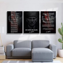 Okullar Için Atatürk Köşesi 3’lü Set Cam Tablo